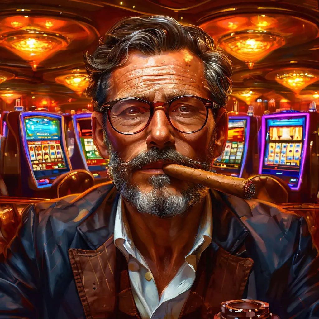 A man with glasses and a cigar in a casino CASINO 888