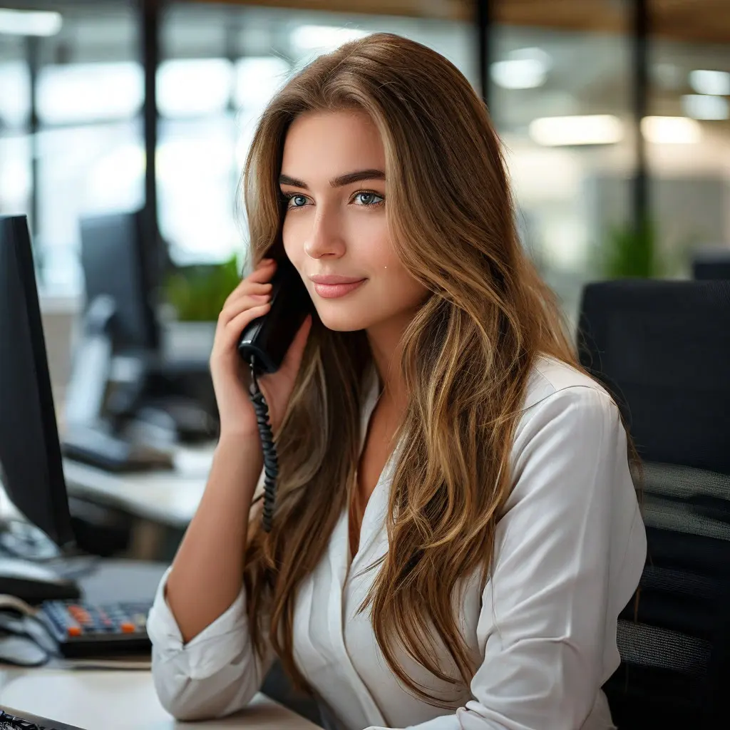 A girl is talking on the phone in the office CASINO 888